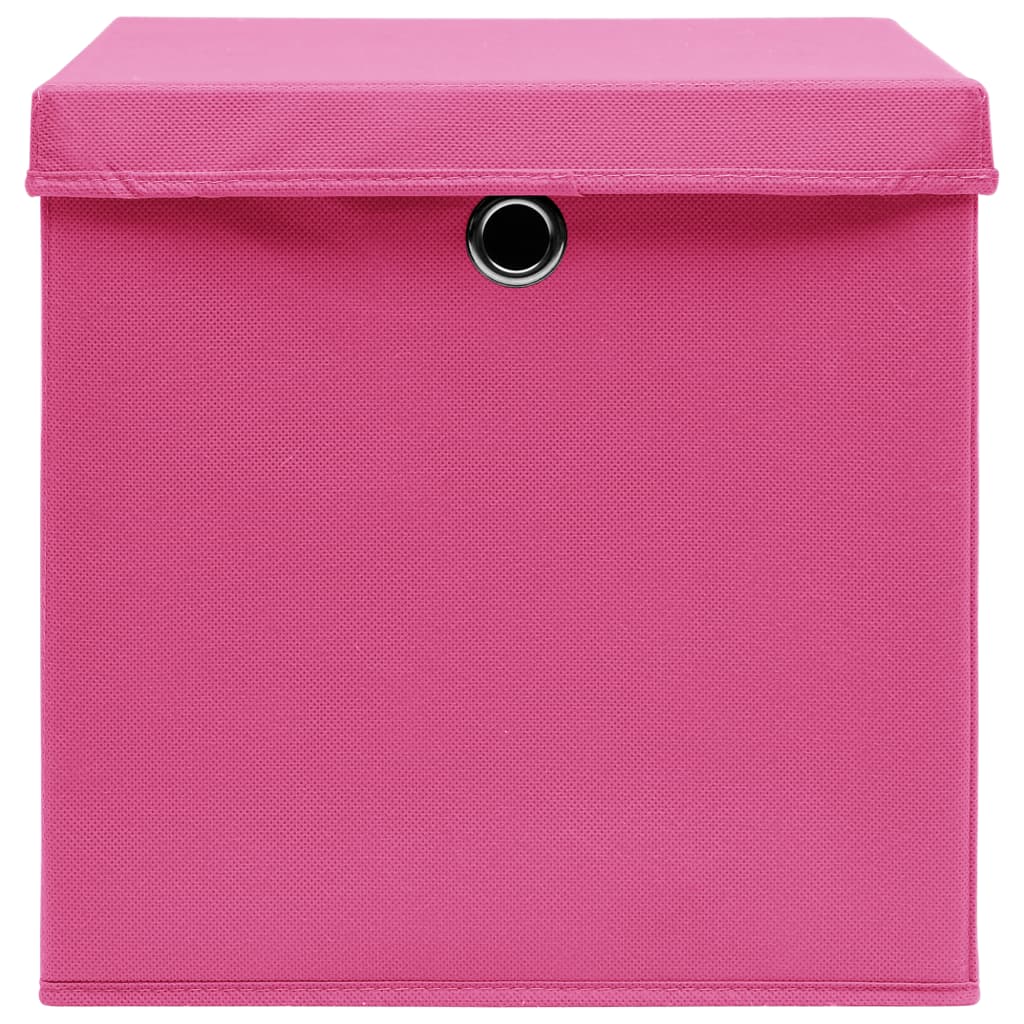 Opbergboxen met deksel 4 st 32x32x32 cm stof roze