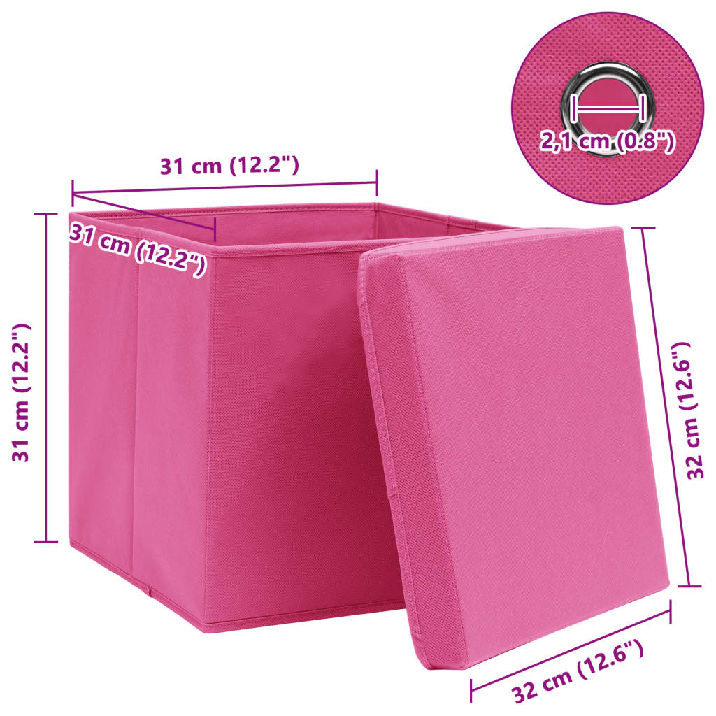 Opbergboxen met deksel 4 st 32x32x32 cm stof roze