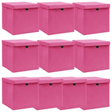 Opbergboxen met deksel 10 st 32x32x32 cm stof roze