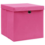 Opbergboxen met deksel 10 st 32x32x32 cm stof roze