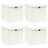 Opbergboxen met deksel 4 st 32x32x32 cm stof wit