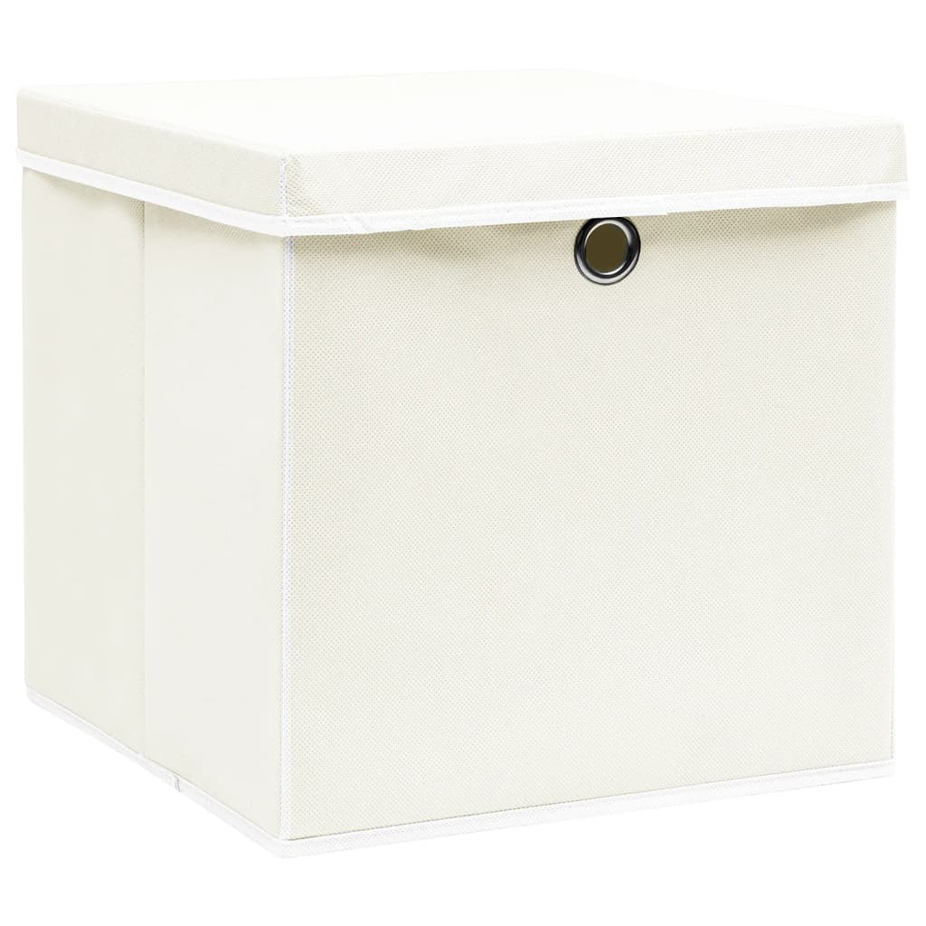 Opbergboxen met deksel 4 st 32x32x32 cm stof wit