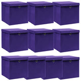 Opbergboxen met deksel 10 st 32x32x32 cm stof paars