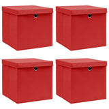 Opbergboxen met deksel 4 st 32x32x32 cm stof rood