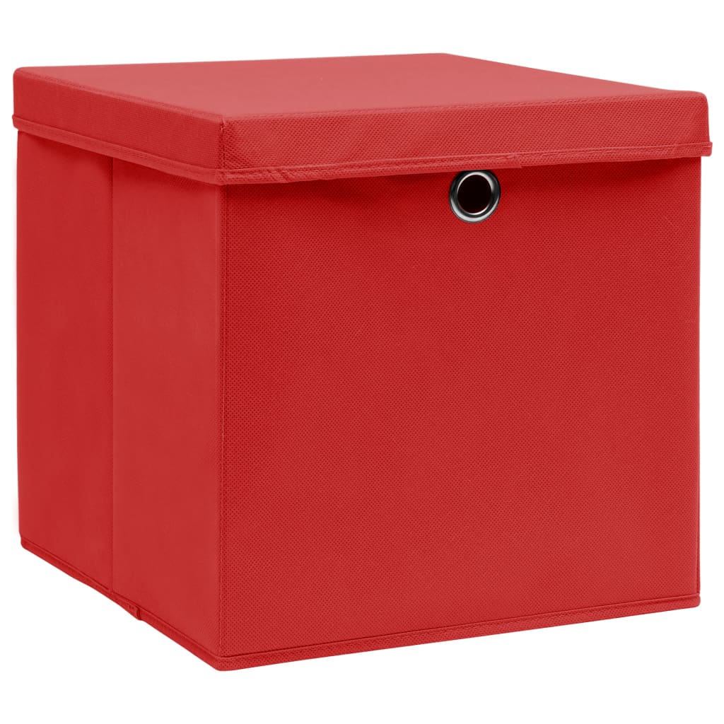 Opbergboxen met deksel 4 st 32x32x32 cm stof rood