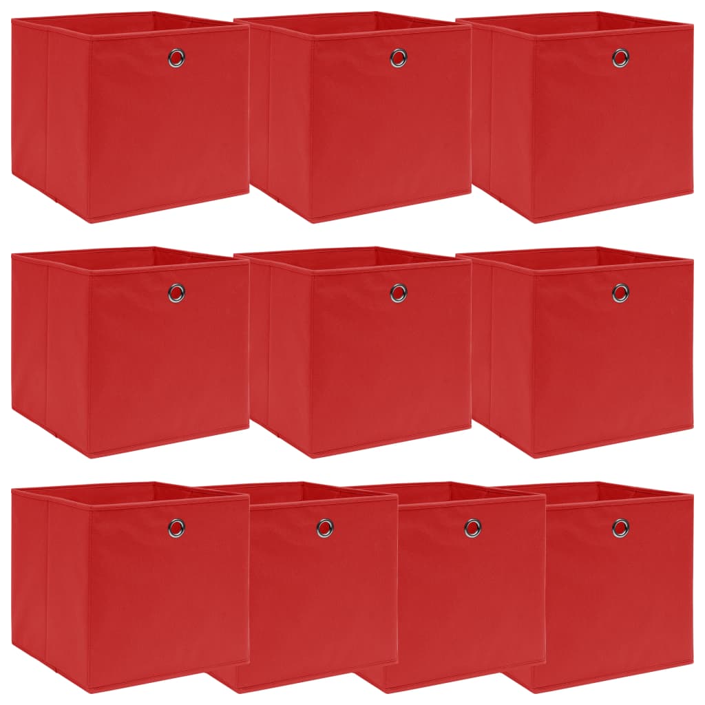 Opbergboxen 10 st 32x32x32 cm stof rood