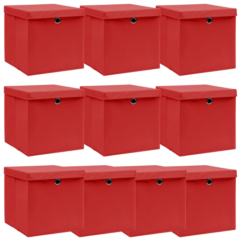 Opbergboxen met deksel 10 st 32x32x32 cm stof wit