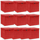 Opbergboxen met deksel 10 st 32x32x32 cm stof wit