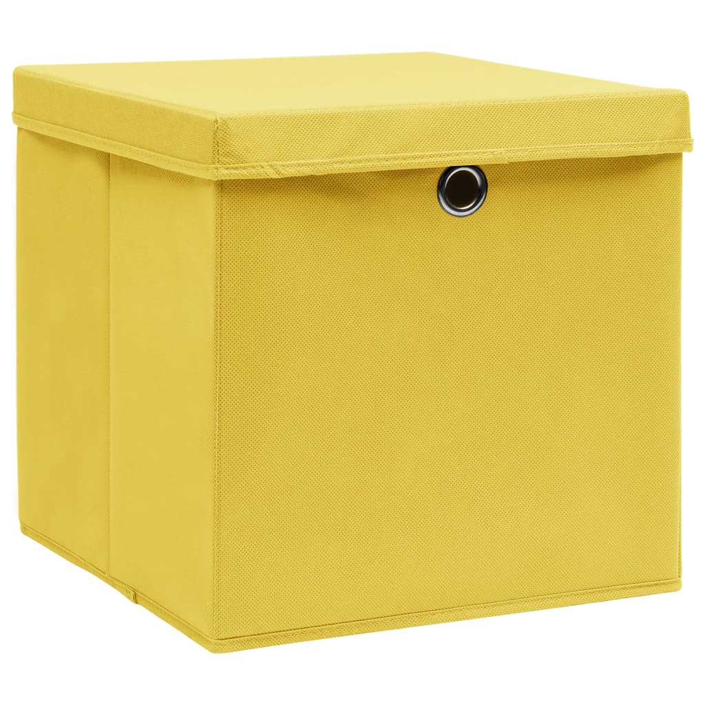 Opbergboxen met deksel 4 st 32x32x32 cm stof geel