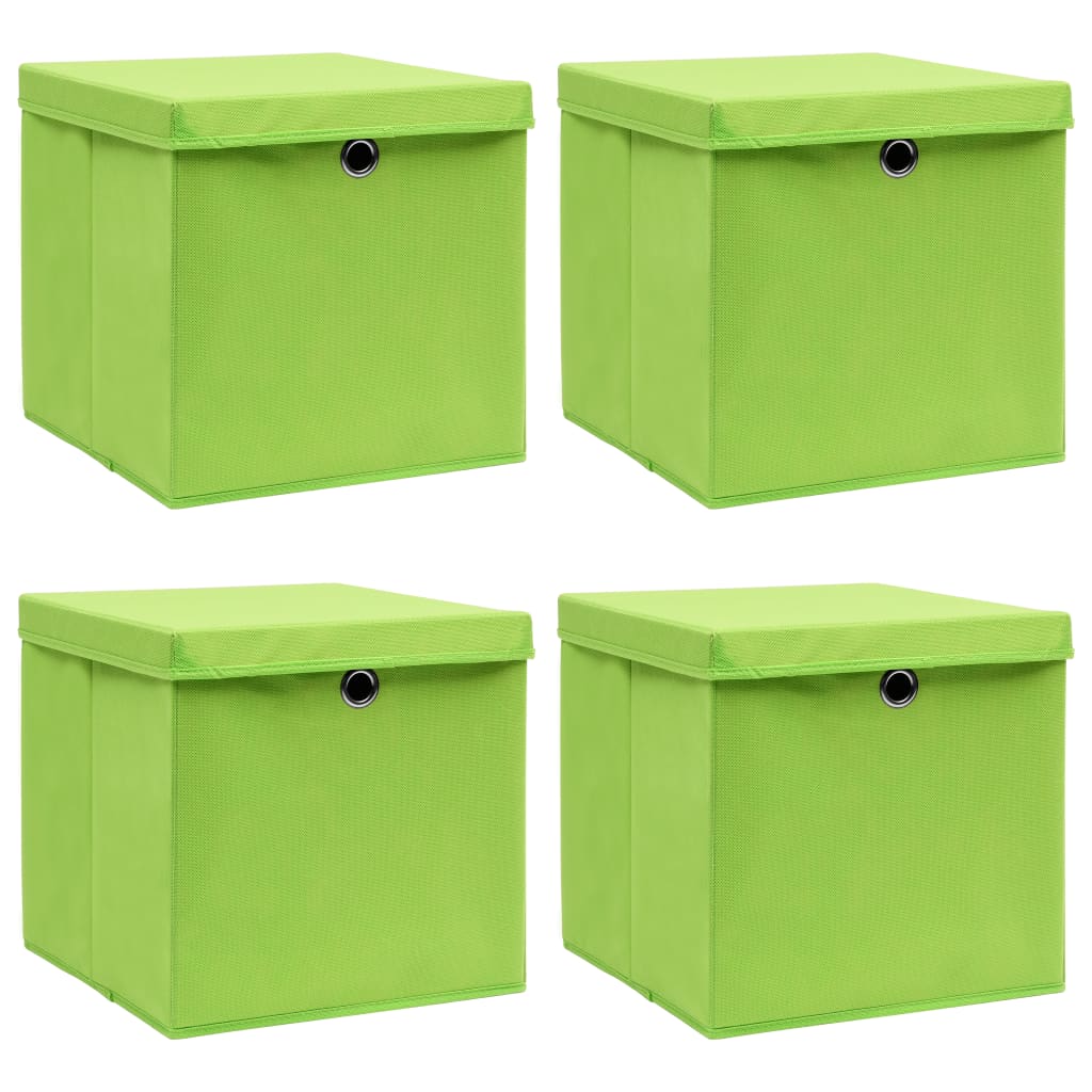 Opbergboxen met deksel 4 st 32x32x32 cm stof groen