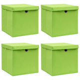 Opbergboxen met deksel 4 st 32x32x32 cm stof groen