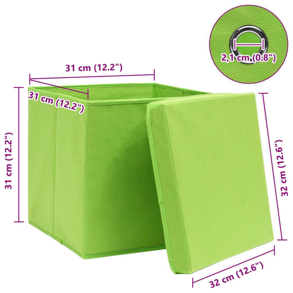 Opbergboxen met deksel 4 st 32x32x32 cm stof groen