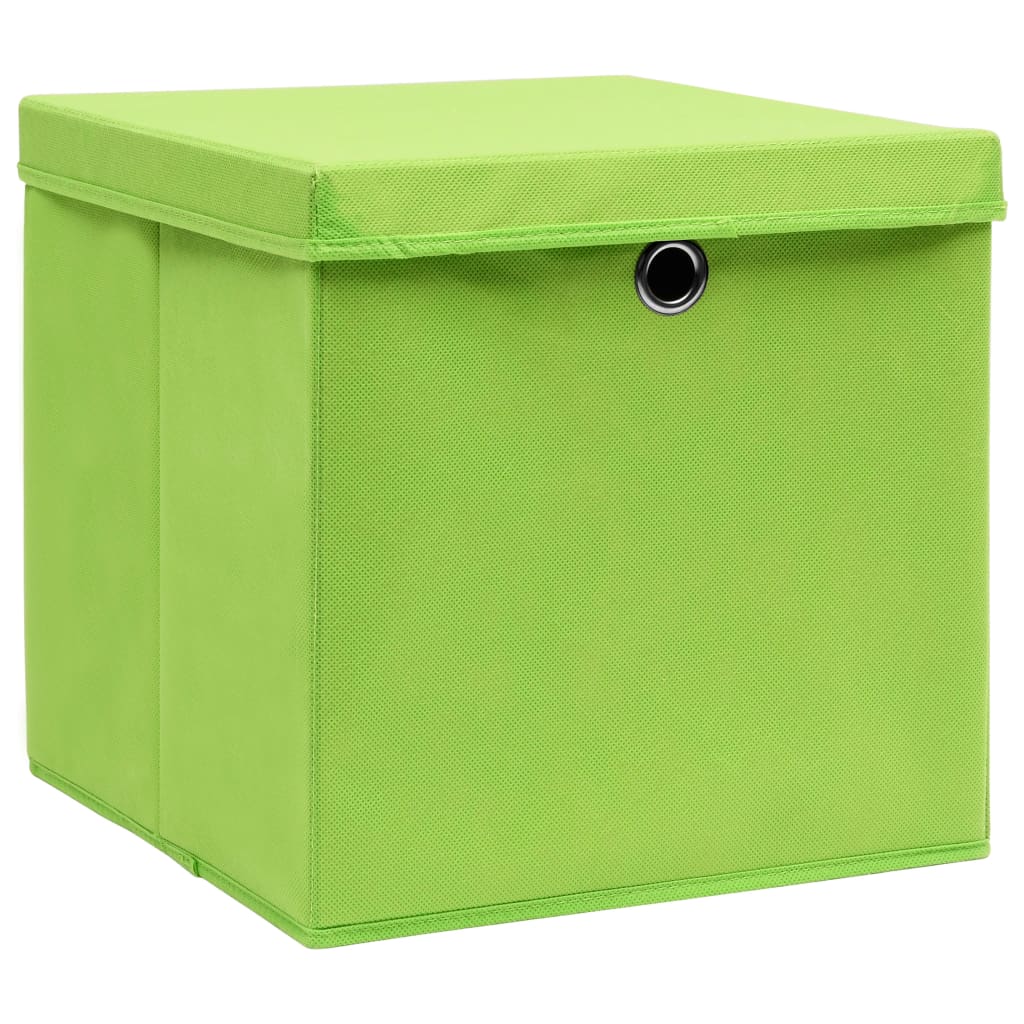 Opbergboxen met deksel 10 st 32x32x32 cm stof paars