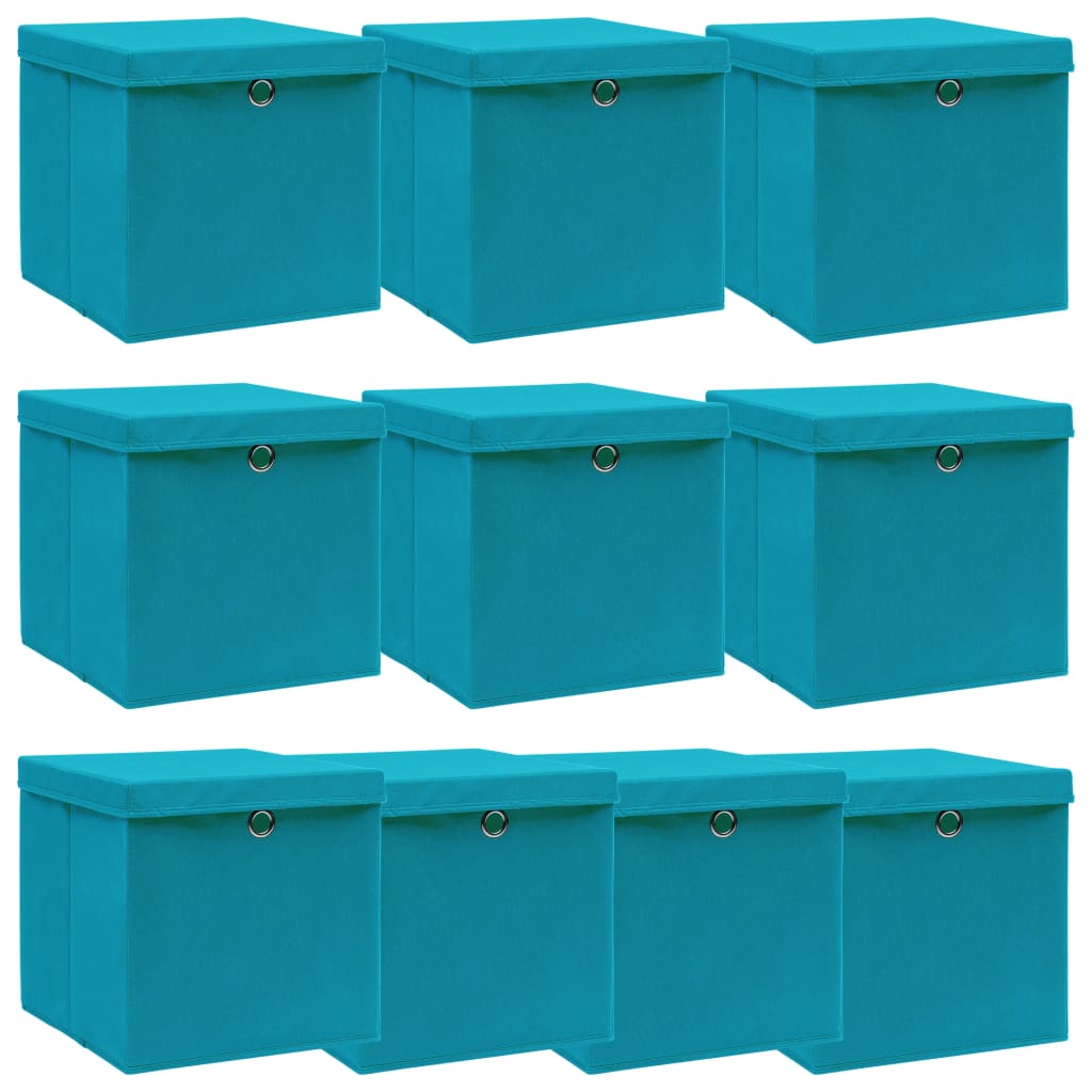 Opbergboxen met deksel 10 st 32x32x32 cm stof babyblauw