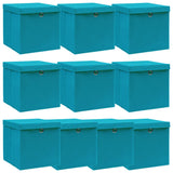 Opbergboxen met deksel 10 st 32x32x32 cm stof babyblauw