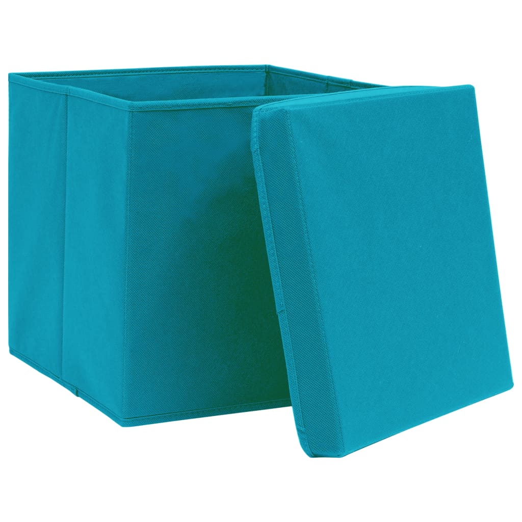 Opbergboxen met deksel 10 st 32x32x32 cm stof babyblauw