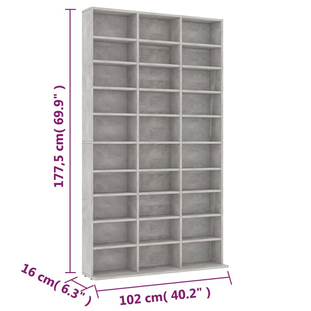 Cd-kast 102x16x177,5 cm bewerkt hout betongrijs - AllerleiShop