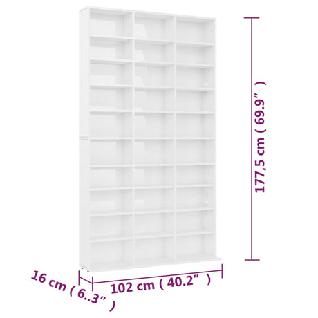 Cd-kast 102x16x177,5 cm bewerkt hout hoogglans wit - AllerleiShop