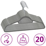 20-delige Kledinghangerset anti-slip fluweel grijs