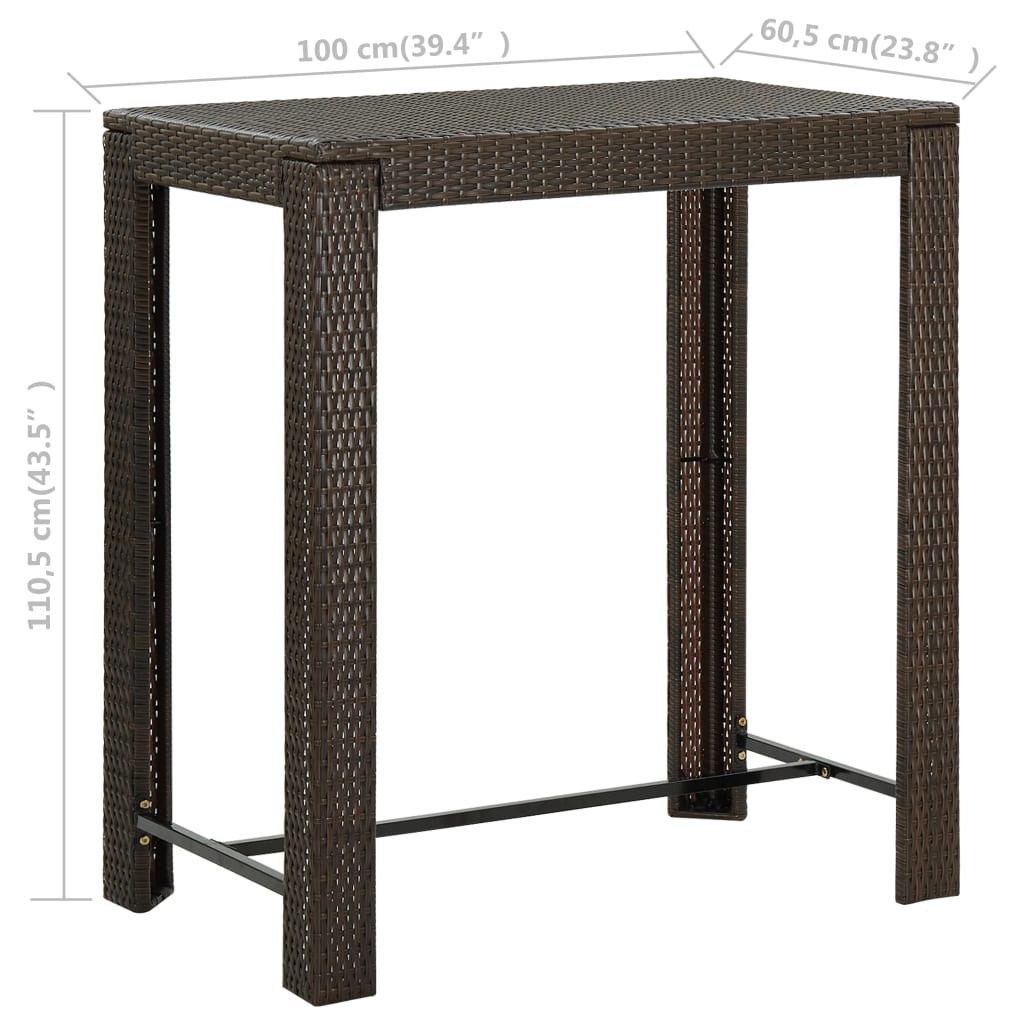 Tuinbartafel 100x60,5x110,5 cm poly rattan bruin - AllerleiShop