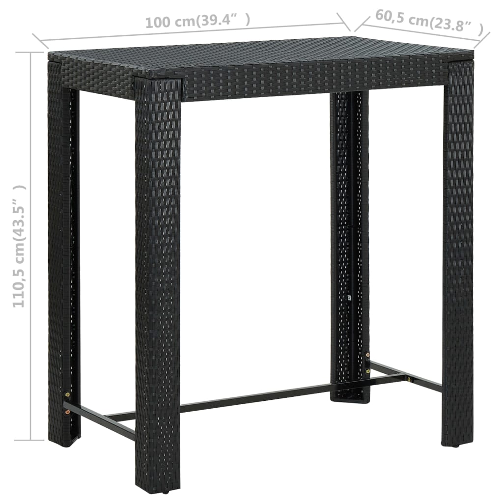 Tuinbartafel 100x60,5x110,5 cm poly rattan zwart - AllerleiShop