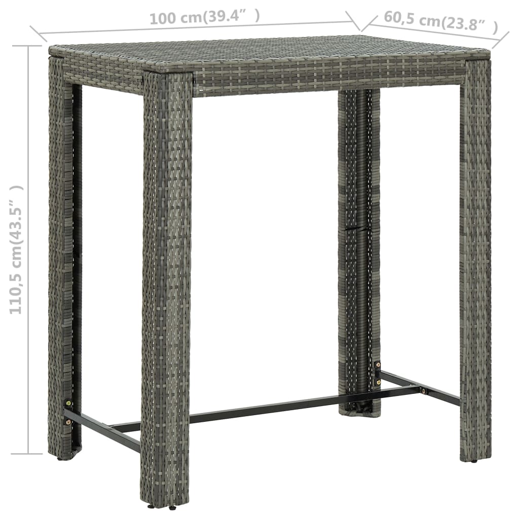 Tuinbartafel 100x60,5x110,5 cm poly rattan grijs - AllerleiShop