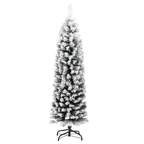 Kunstkerstboom met sneeuw smal 150 cm PVC groen - AllerleiShop