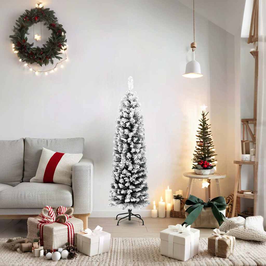 Kunstkerstboom met sneeuw smal 150 cm PVC groen - AllerleiShop