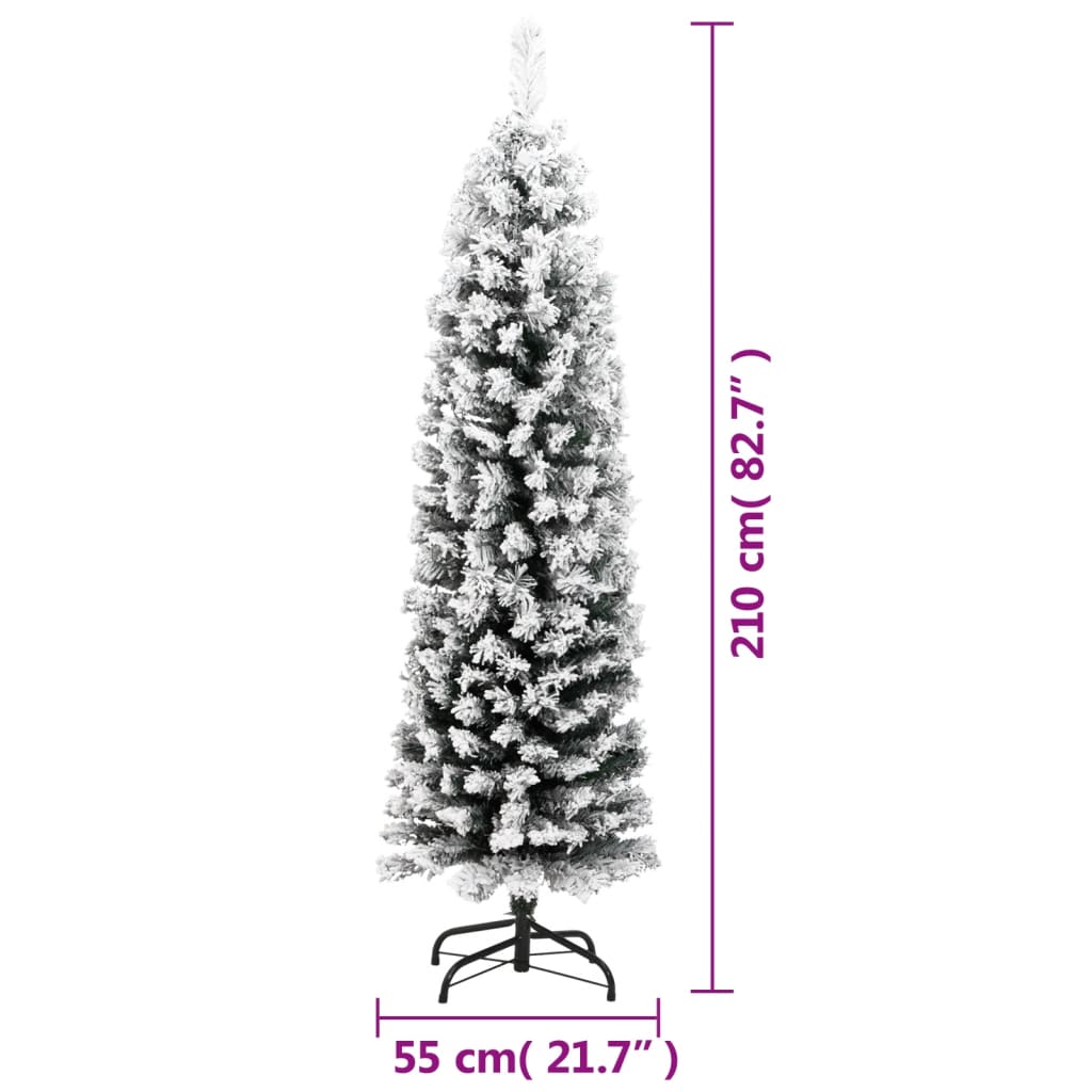 Kunstkerstboom met sneeuw smal 210 cm PVC groen - AllerleiShop