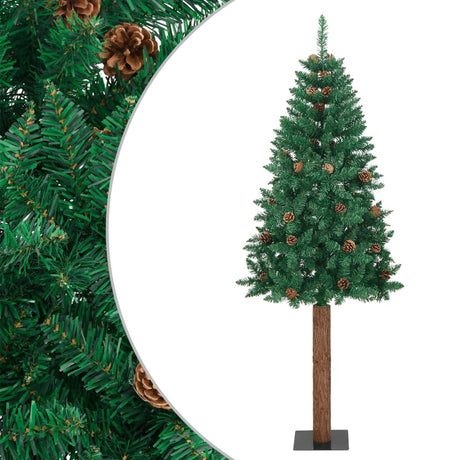 Kerstboom met echt hout en dennenappels smal 180 cm PVC groen - AllerleiShop