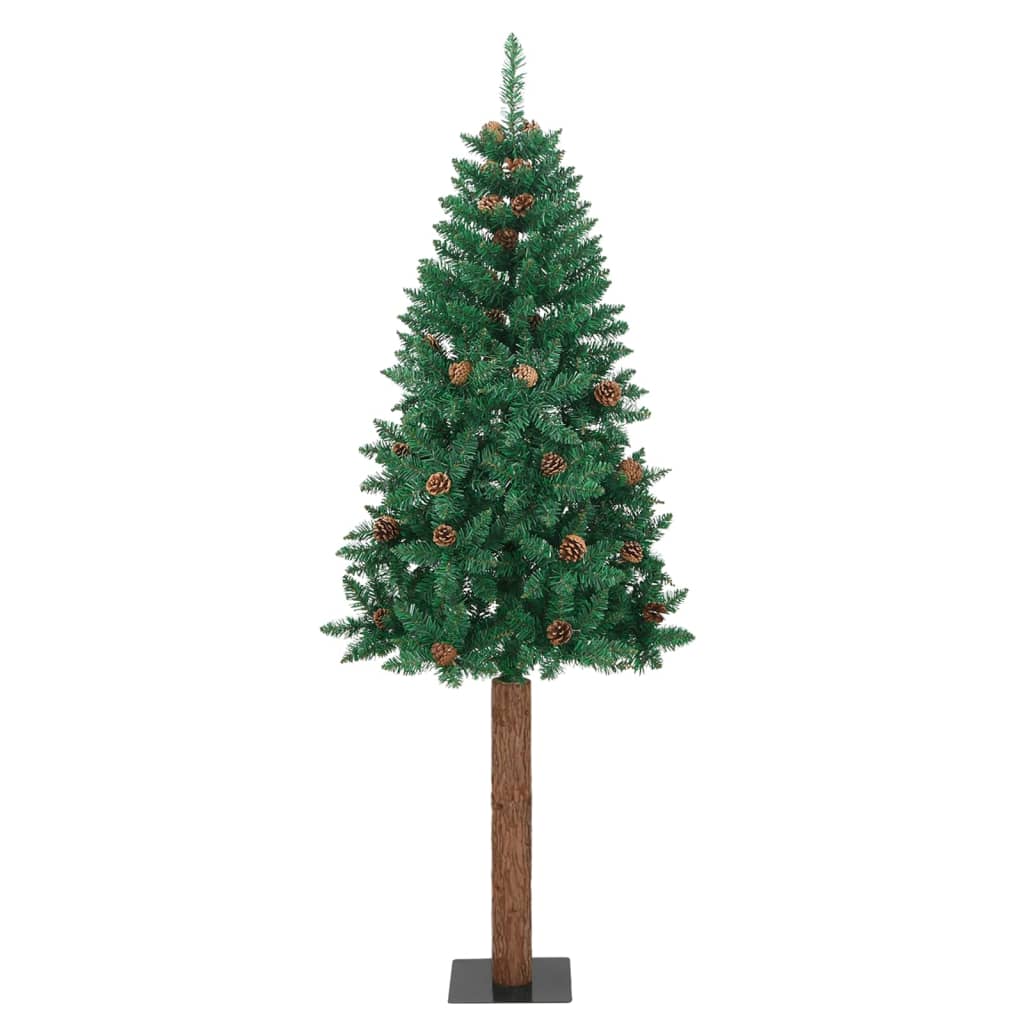 Kerstboom met echt hout en dennenappels smal 180 cm PVC groen - AllerleiShop