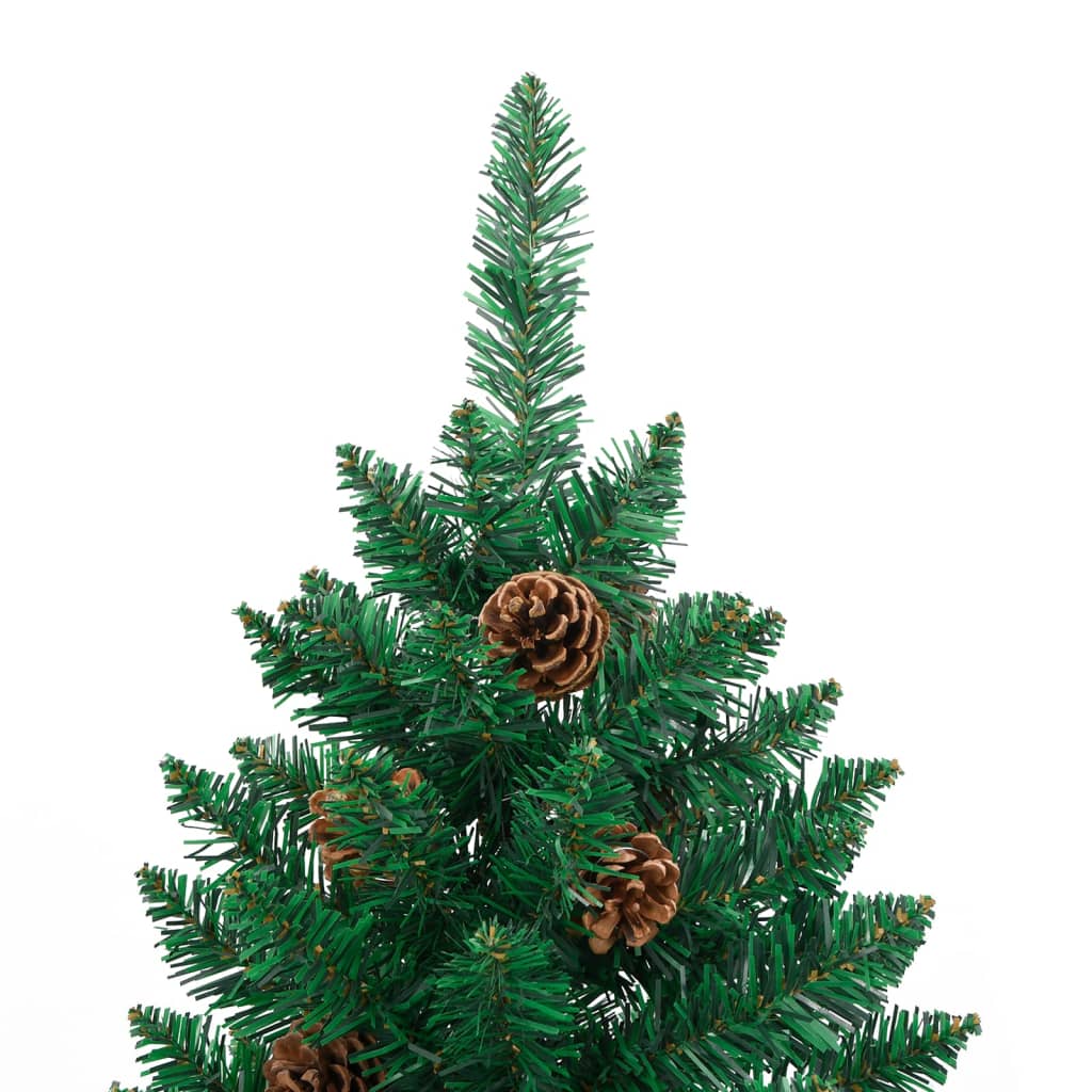 Kerstboom met echt hout en dennenappels smal 180 cm PVC groen - AllerleiShop