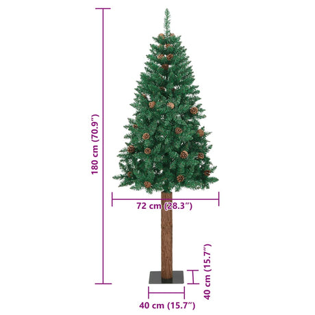 Kerstboom met echt hout en dennenappels smal 180 cm PVC groen - AllerleiShop