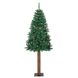 Kerstboom met echt hout en dennenappels smal 210 cm PVC groen - AllerleiShop