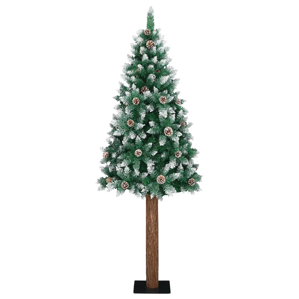 Kerstboom met echt hout en sneeuw smal 210 cm groen - AllerleiShop