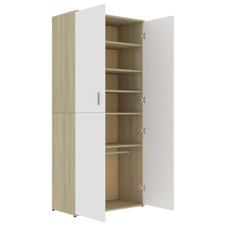 Schoenenkast 80x39x178 cm bewerkt hout wit en sonoma eikenkleur - AllerleiShop