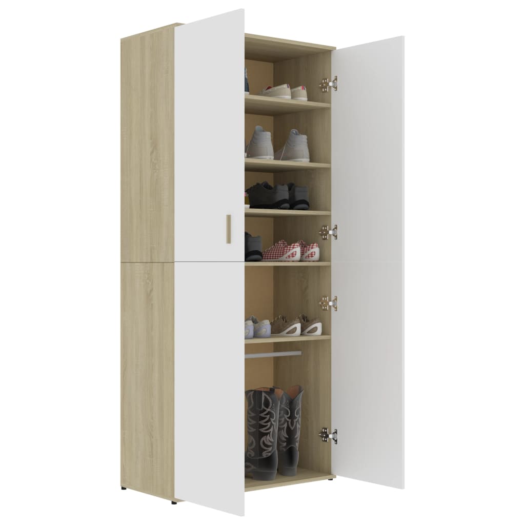 Schoenenkast 80x39x178 cm bewerkt hout wit en sonoma eikenkleur - AllerleiShop