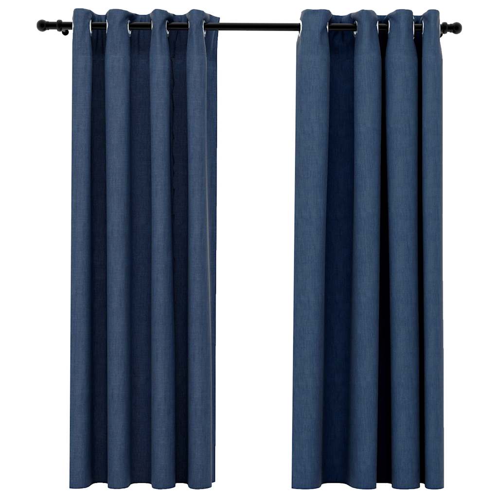 Gordijnen linnen-look verduisterend ogen 2 st 140x175 cm blauw - AllerleiShop