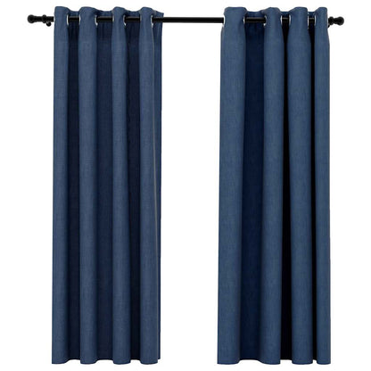 Gordijnen linnen-look verduisterend ogen 2 st 140x175 cm blauw - AllerleiShop