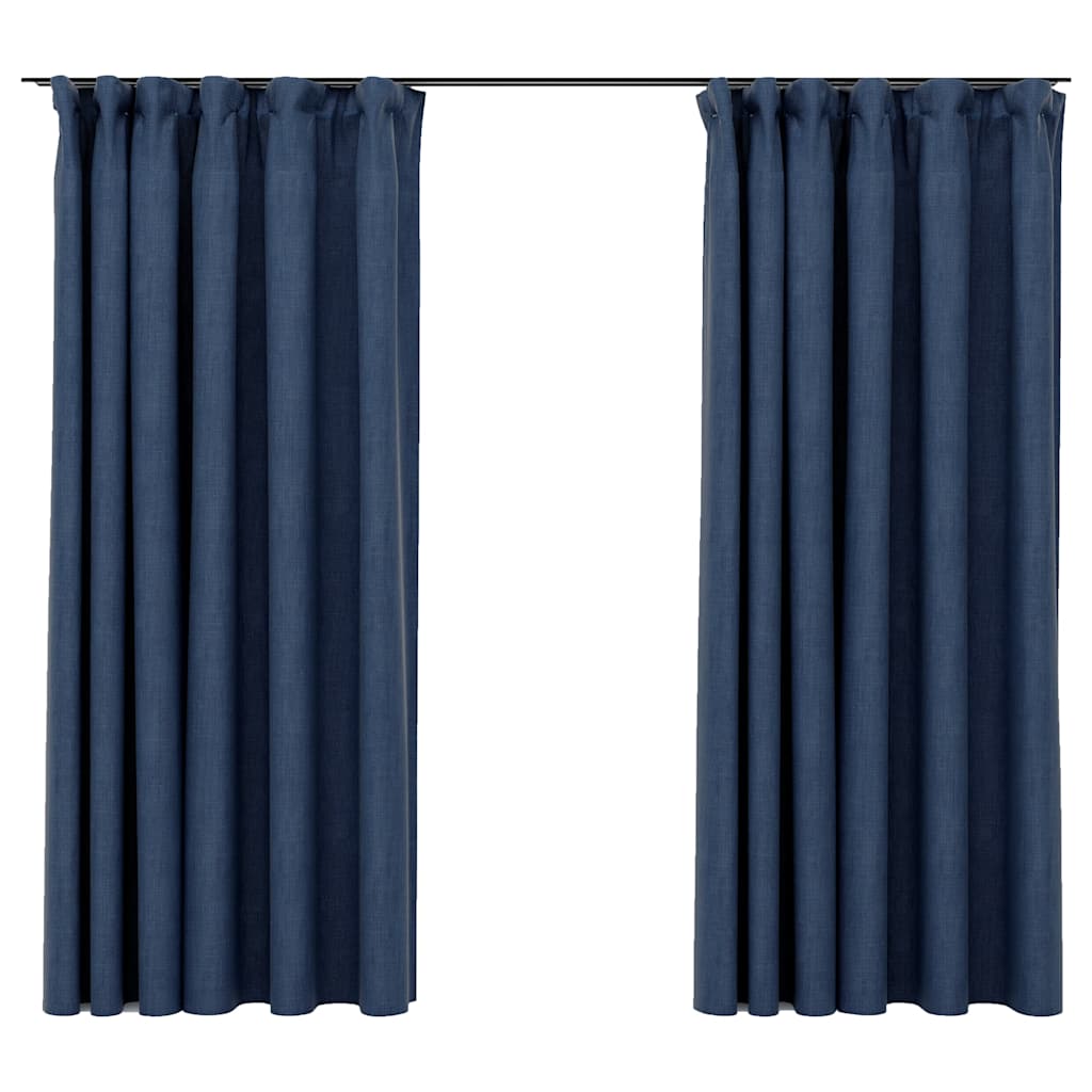 Gordijnen linnen-look verduisterend haken 2 st 140x175 cm blauw - AllerleiShop