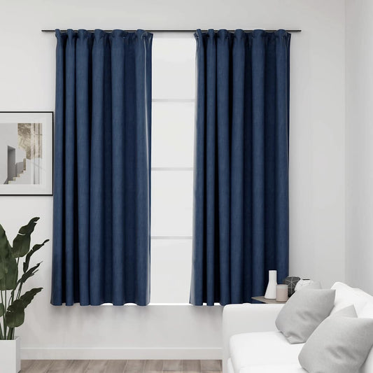 Gordijnen linnen-look verduisterend haken 2 st 140x175 cm blauw - AllerleiShop