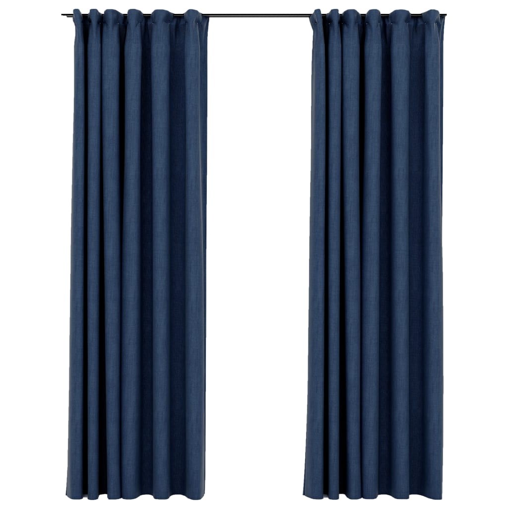 Gordijnen linnen-look verduisterend haken 2 st 140x225 cm blauw - AllerleiShop