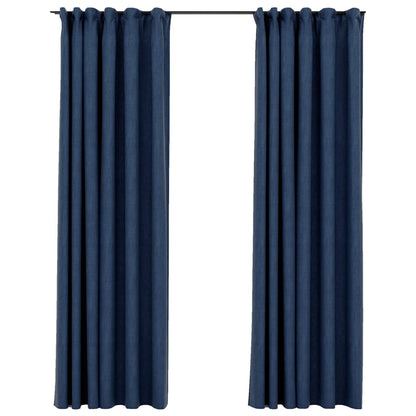 Gordijnen linnen-look verduisterend haken 2 st 140x225 cm blauw - AllerleiShop