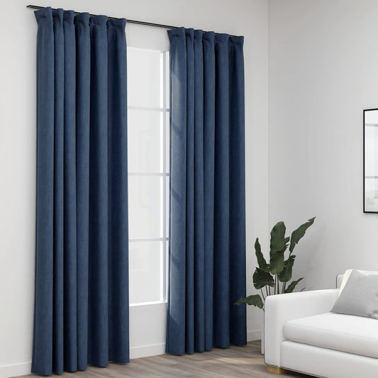 Gordijnen linnen-look verduisterend haken 2 st 140x225 cm blauw - AllerleiShop