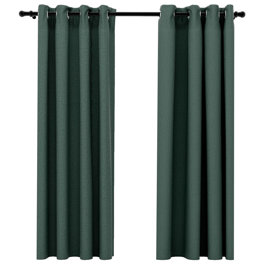 Gordijnen linnen-look verduisterend ogen 2 st 140x175 cm groen - AllerleiShop