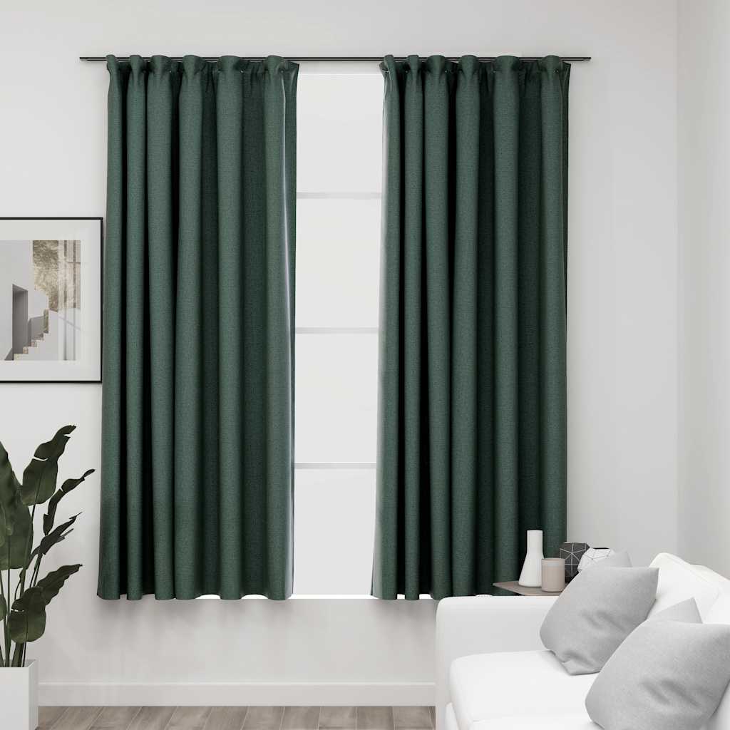 Gordijnen linnen-look verduisterend haken 2 st 140x175 cm groen - AllerleiShop