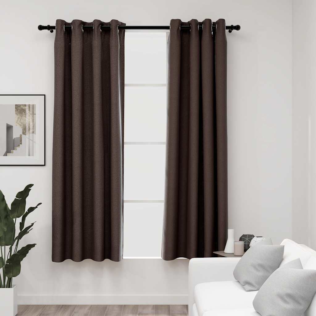 Gordijnen linnen-look verduisterend ogen 2 st 140x175 cm taupe - AllerleiShop