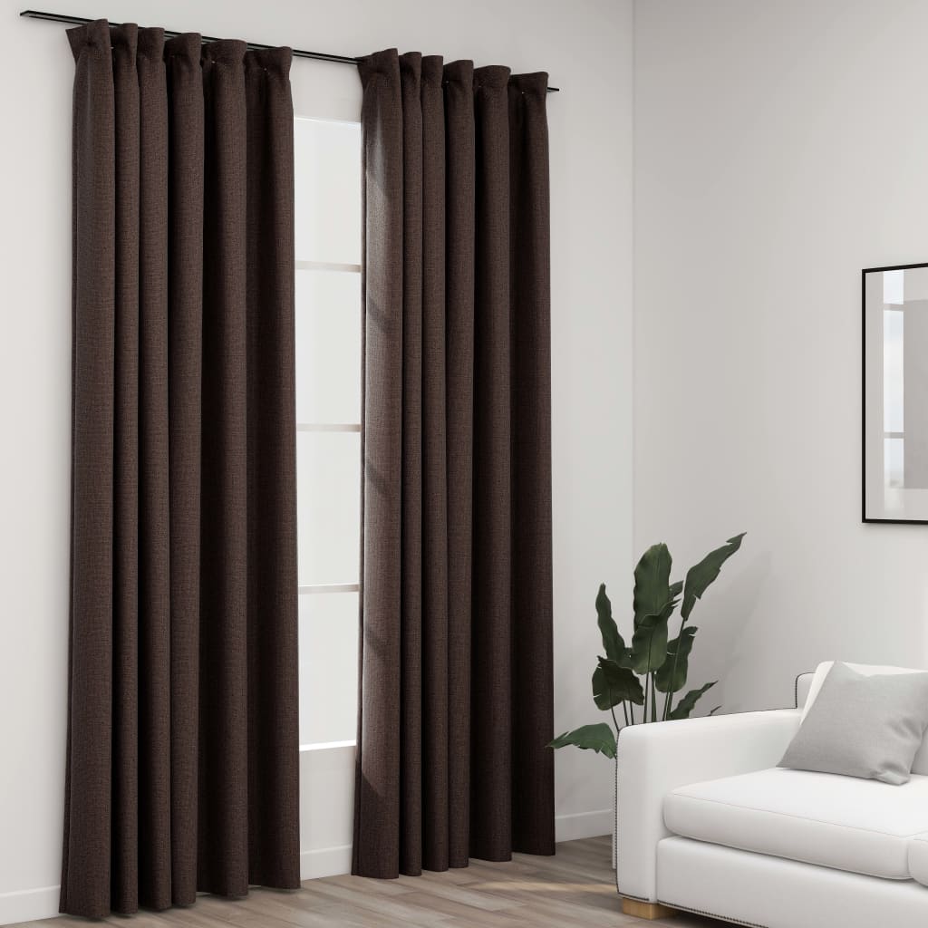 Gordijnen linnen-look verduisterend haken 2 st 140x225 cm taupe - AllerleiShop