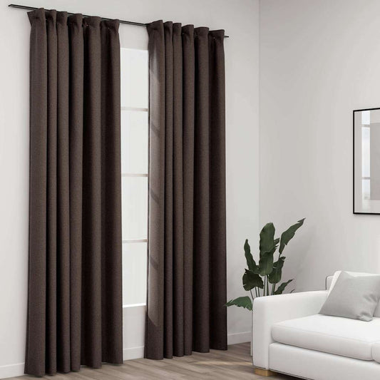 Gordijnen linnen-look verduisterend haken 2 st 140x245 cm taupe - AllerleiShop