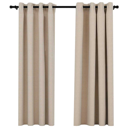 Gordijnen linnen-look verduisterend ogen 2 st 140x175 cm beige - AllerleiShop